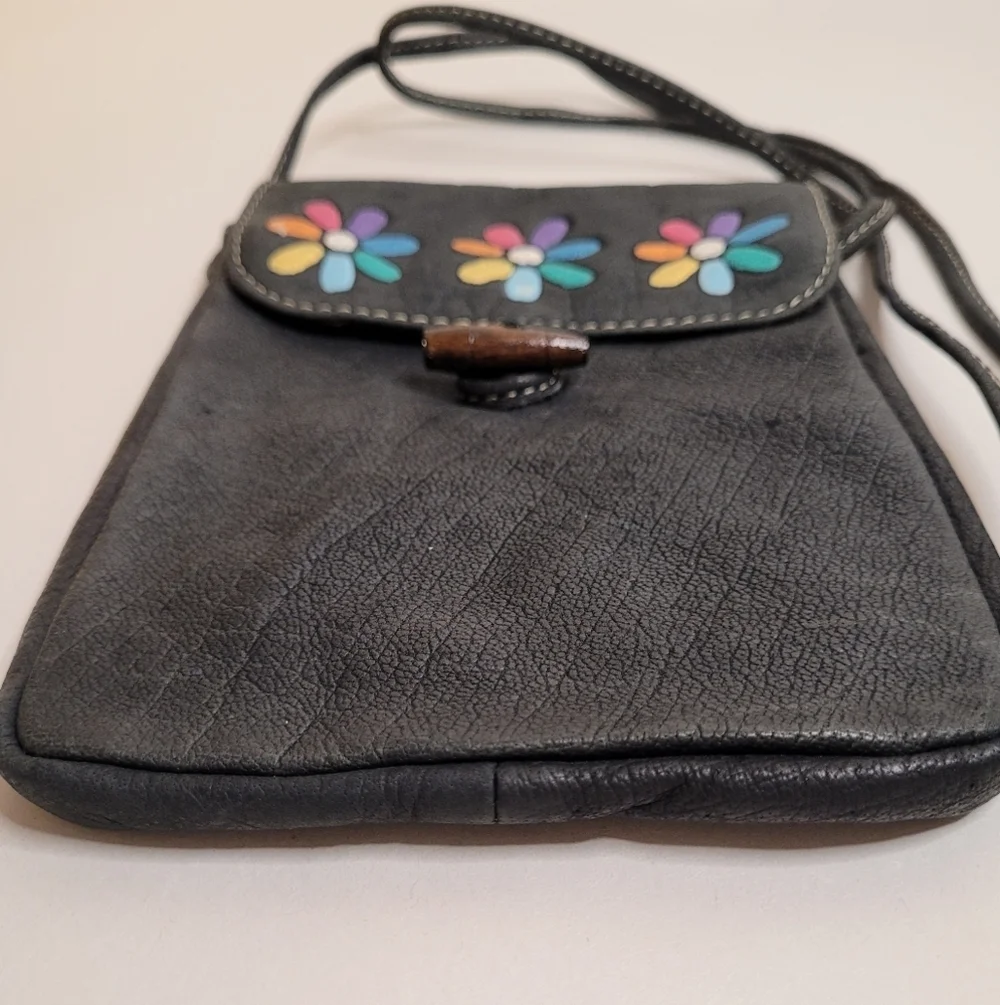 Vintage Hand-Painted Floral Leather Crossbody Bag